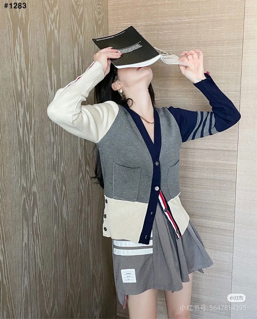 톰브라운 여성 배색 가디건