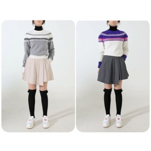 지포어 여성 울 캐시미어 크루넥 스웨터 - 2 Color