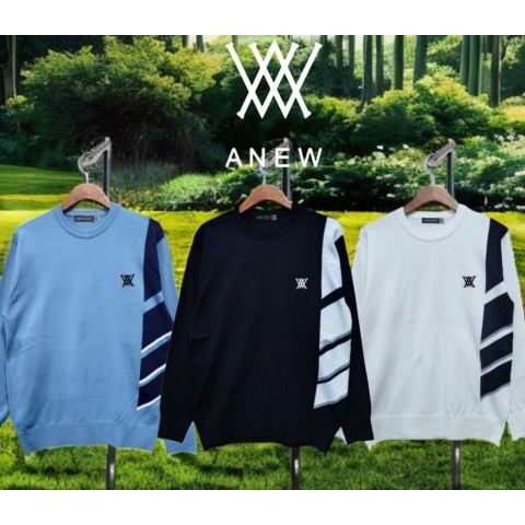 어뉴 사이드배색 가슴자수 니트 3color