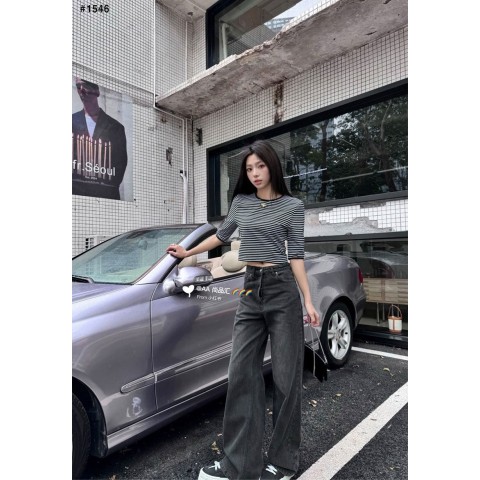 프라다 여성 삼각로고 흑청 데님진 청바지 (프라다 벨트 증정)