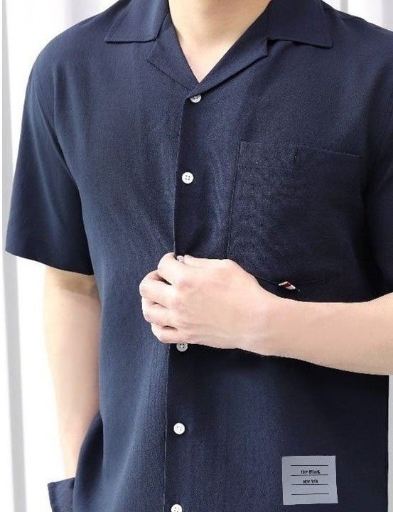 톰브라운 썸머 라미 오픈카라 반팔셔츠