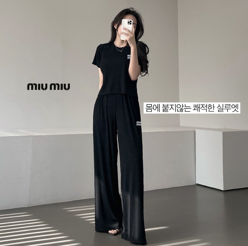 미우미우 링클 찰랑 바지셋업 (2color) -20323